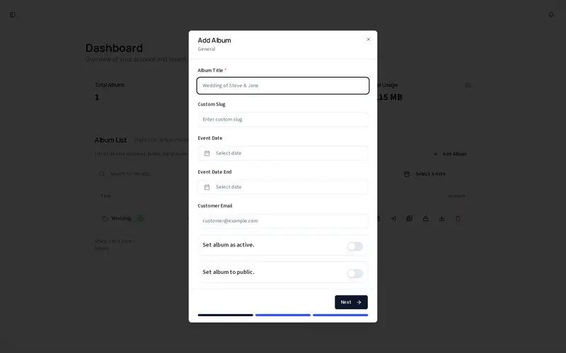 OM Gallery - upload and media organization screenshot