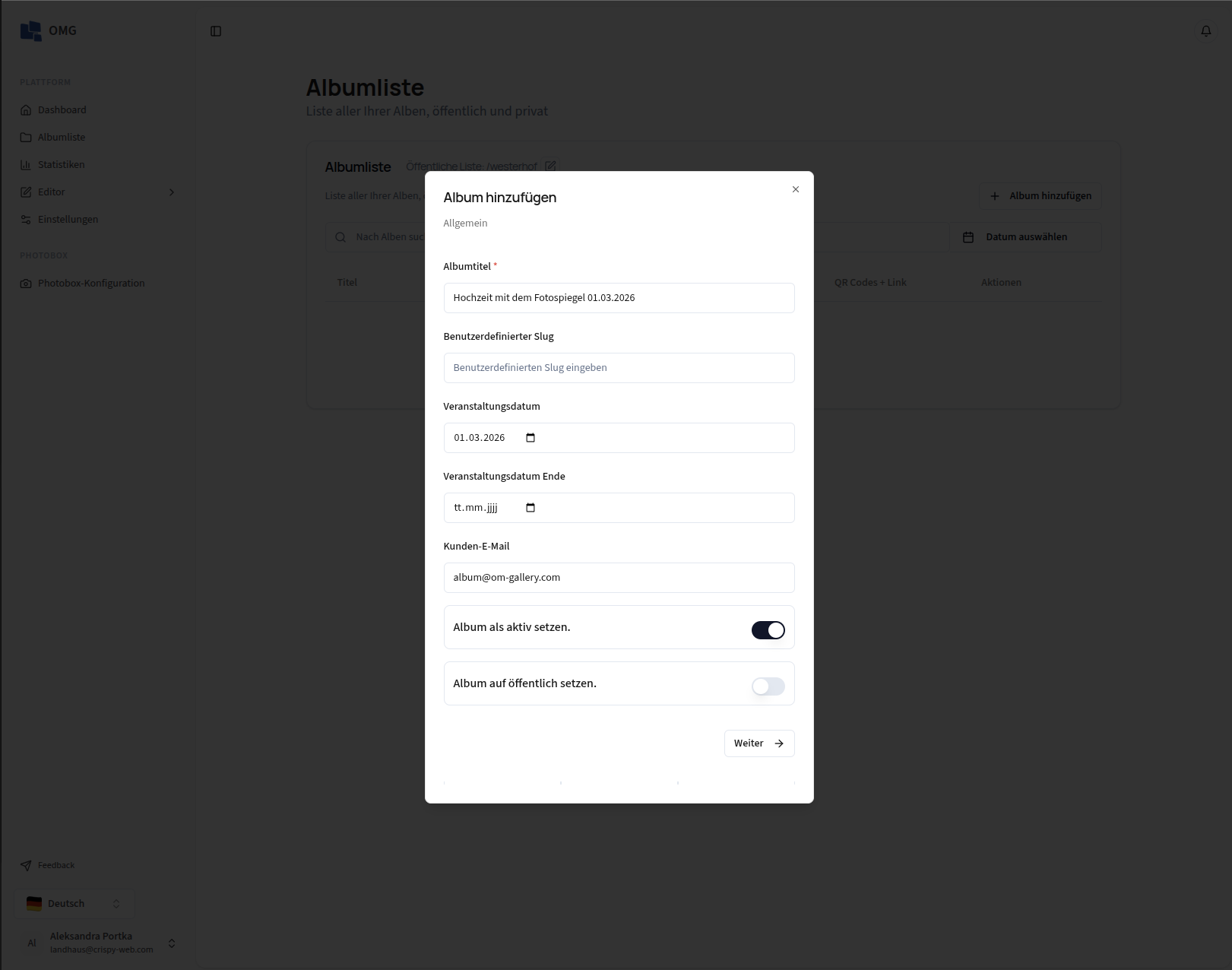 OM Gallery — upload and media organization screenshot
