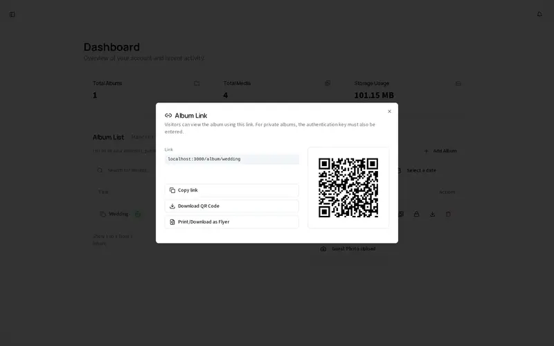 OM Gallery - sharing an album with clients via QR code