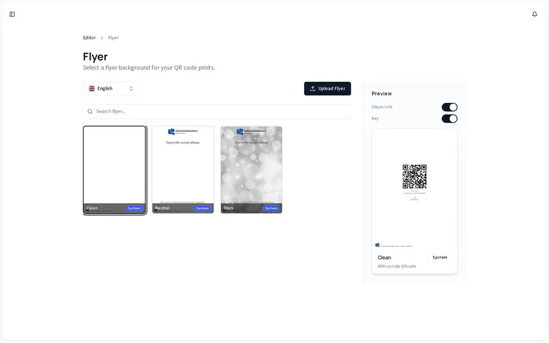 OM Gallery - flyer management overview screenshot