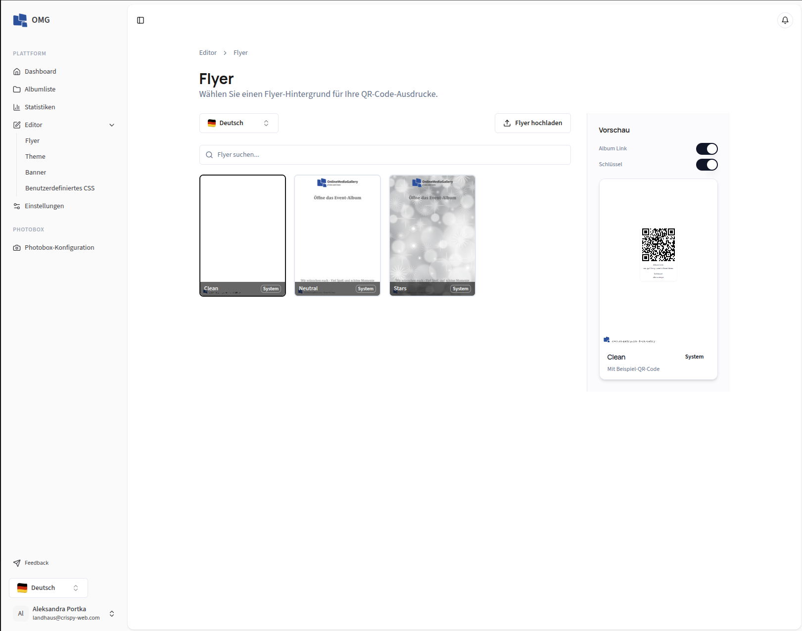 OM Gallery — flyer management overview screenshot