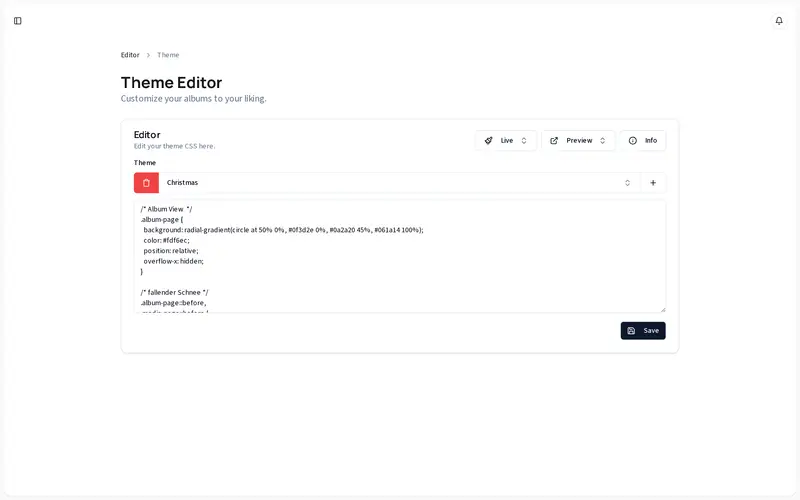 OM Gallery - theme editor interface screenshot