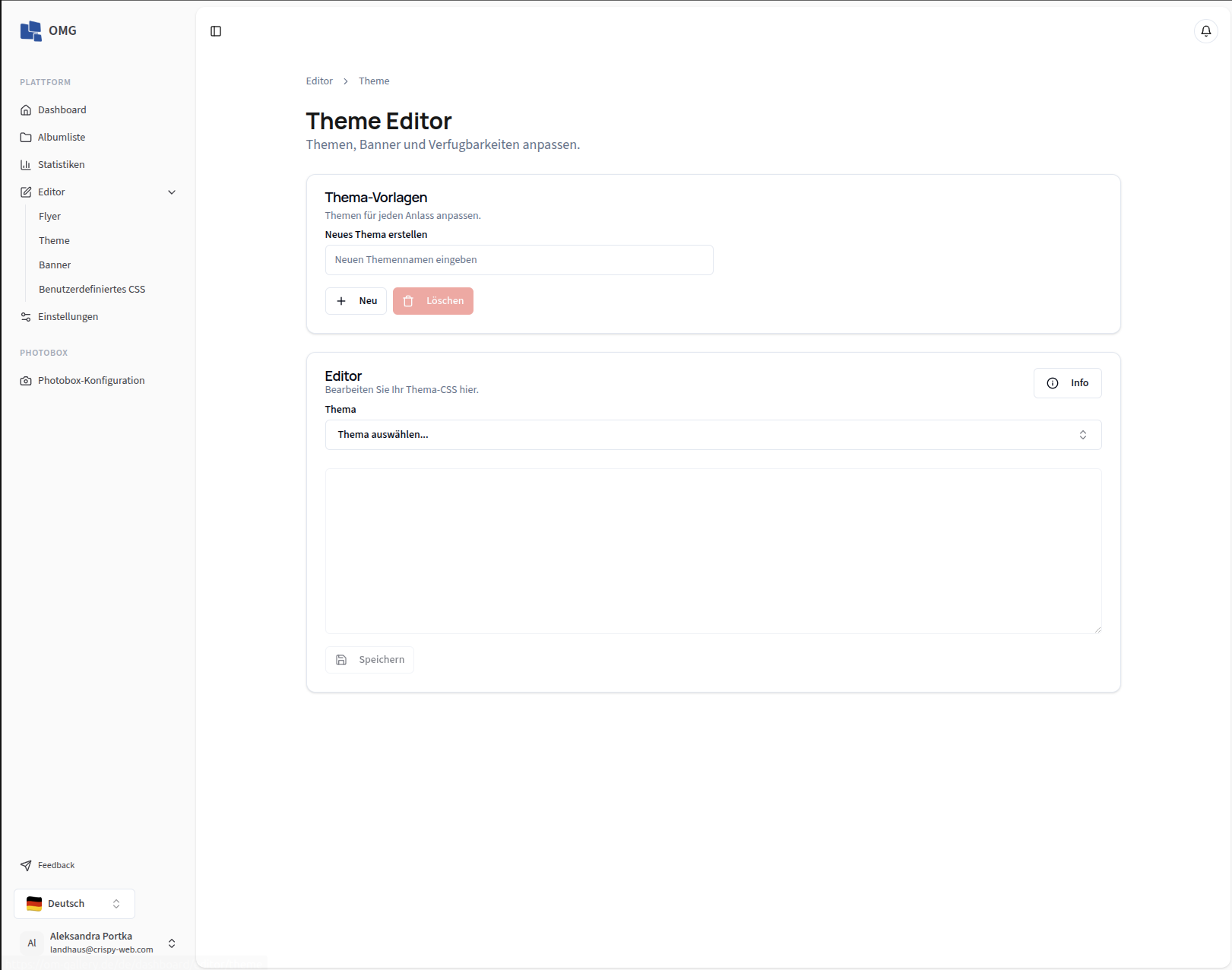 OM Gallery — theme editor interface screenshot